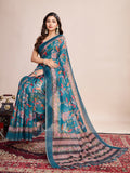 Light Blue Linen Blend Saree With Blouse Piece