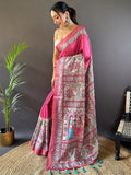 Pink Tussar Silk Saree With Blouse Piece