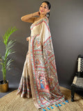 Cream Tussar Silk Saree With Blouse Piece