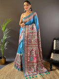 Blue Tussar Silk Saree With Blouse Piece