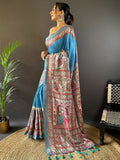 Blue Tussar Silk Saree With Blouse Piece