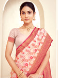 Light Pink Paithani Silk Saree With Blouse Piece