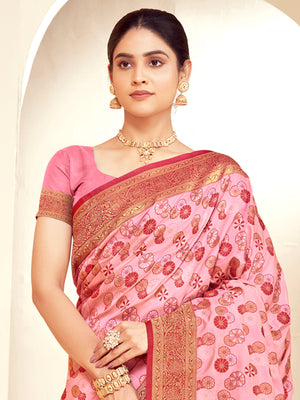 Pink Paithani Silk Saree With Blouse Piece