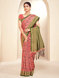 Peach Paithani Silk Saree With Blouse Piece