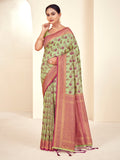 Light Green Paithani Silk Saree With Blouse Piece