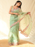 Green Organza Saree With Blouse Piece