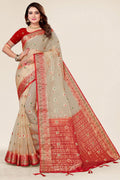 Beige Organza Saree With Blouse Piece