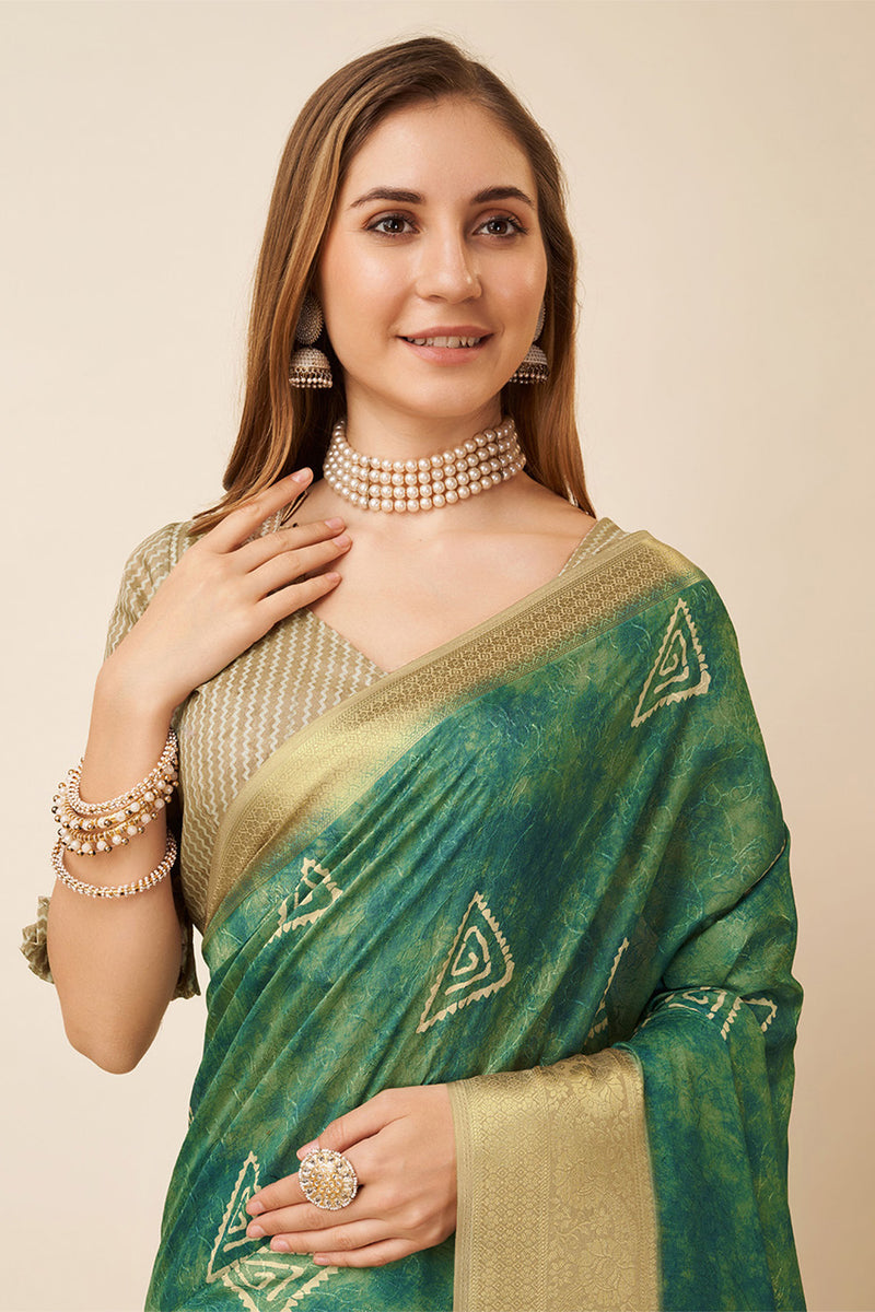 Buy Green Dola Silk Green Ethnic Motifs Printed Zari Saree online-Karagiri