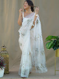 White Organza Saree With Blouse Piece