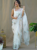 White Organza Saree With Blouse Piece