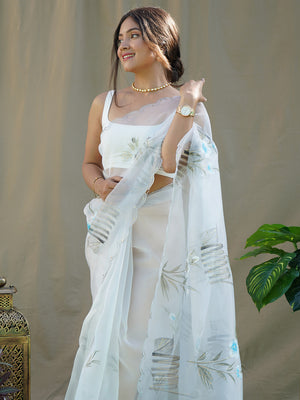 White Organza Saree With Blouse Piece