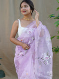 Purple Organza Saree With Blouse Piece