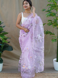 Purple Organza Saree With Blouse Piece