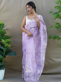 Purple Organza Saree With Blouse Piece