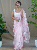 Baby Pink Organza Saree With Blouse Piece