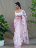 Baby Pink Organza Saree With Blouse Piece