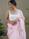 Baby Pink Organza Saree With Blouse Piece