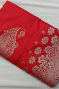 Red Paper Silk Saree With Blouse Piece