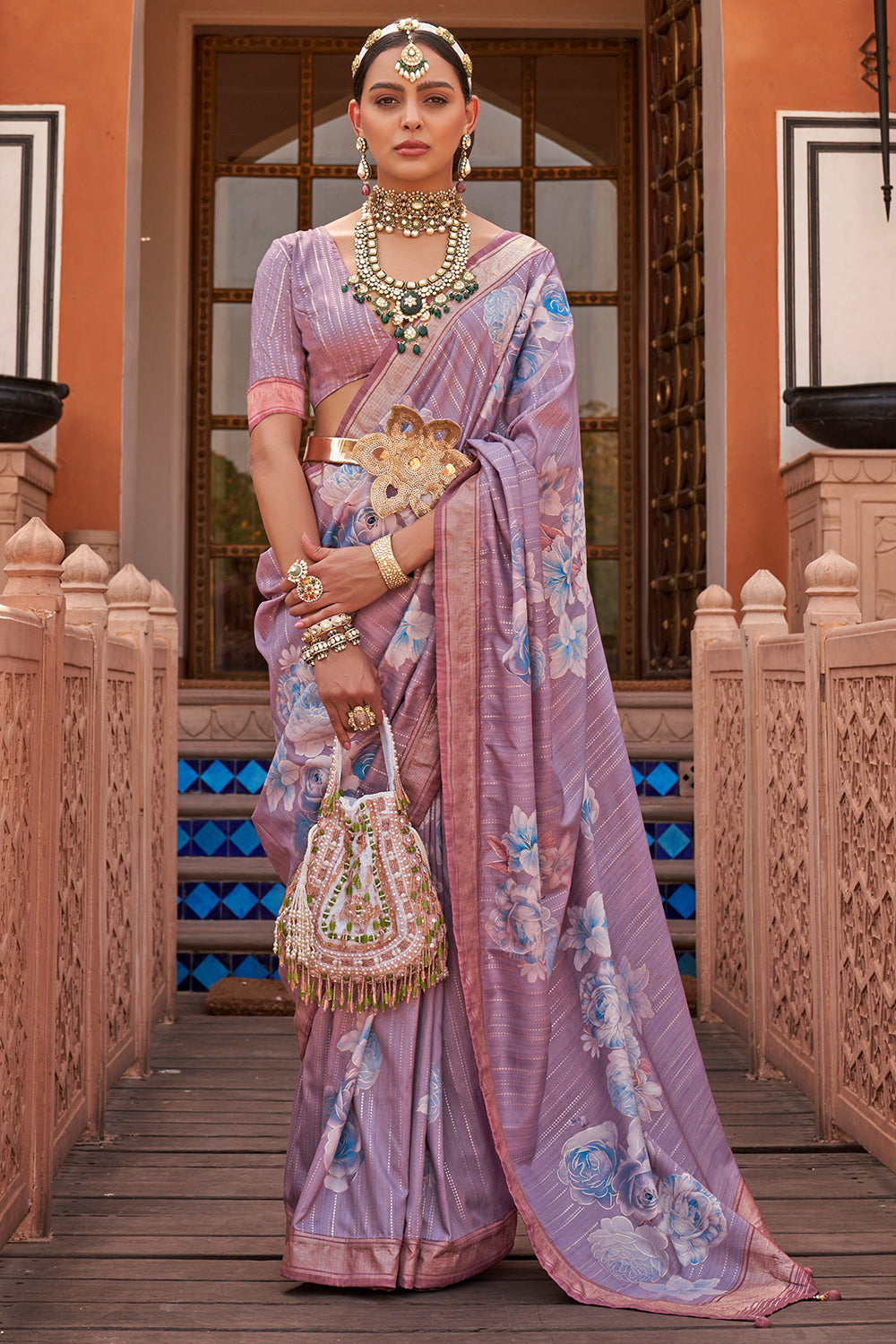 Lavender Georgette Designer Saree | Saree designs, Fancy sarees, Saree