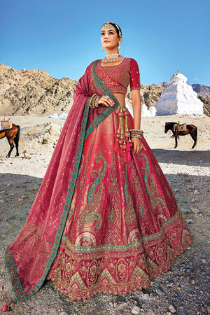 Red Banarasi Silk Jacquard Lehenga