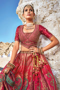 Red Banarasi Silk Jacquard Lehenga