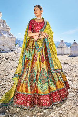 Lemon Yellow Banarasi Silk Jacquard Lehenga