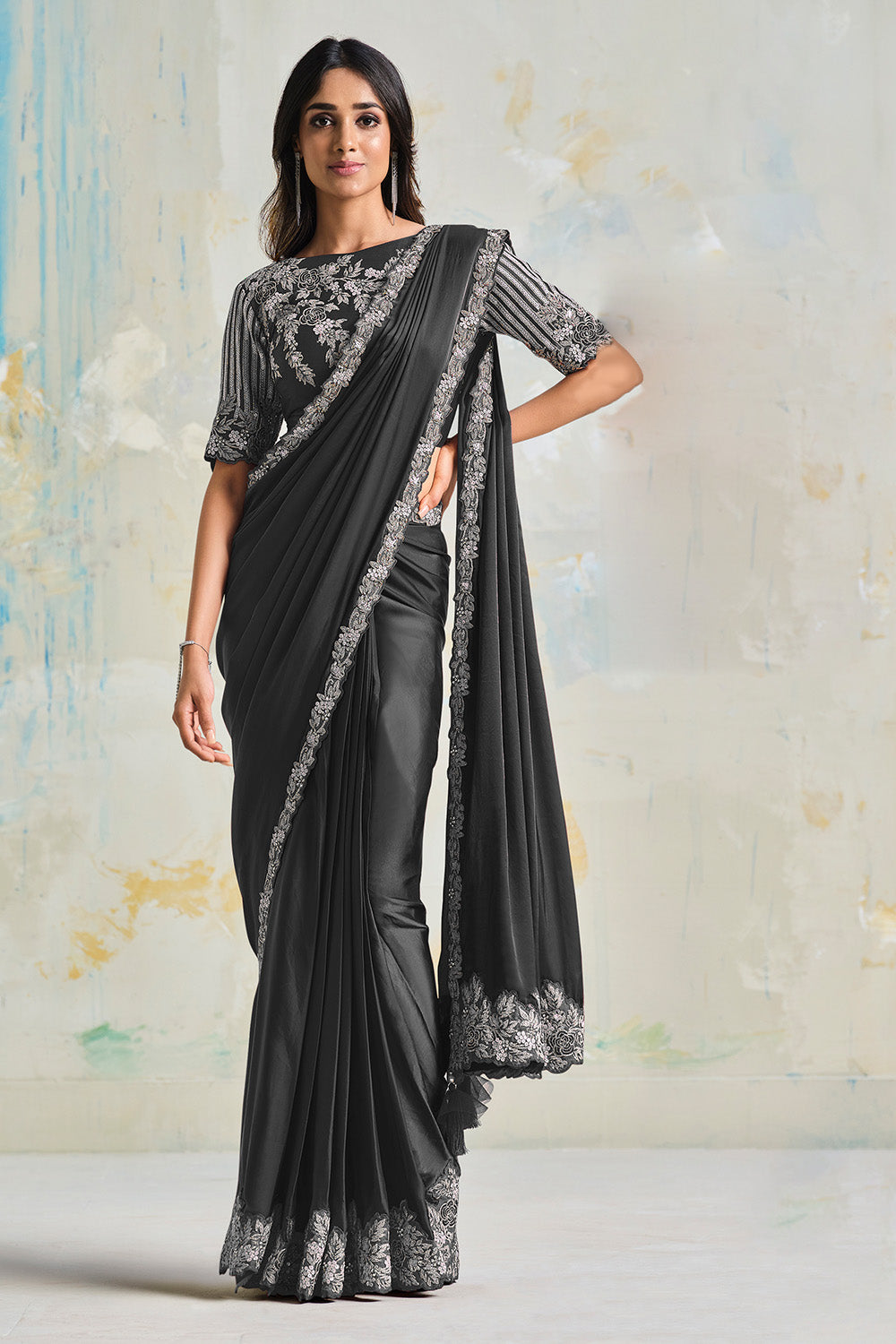 Vishal Prints Black And Multi Color Printed Georgette Saree With Fancy