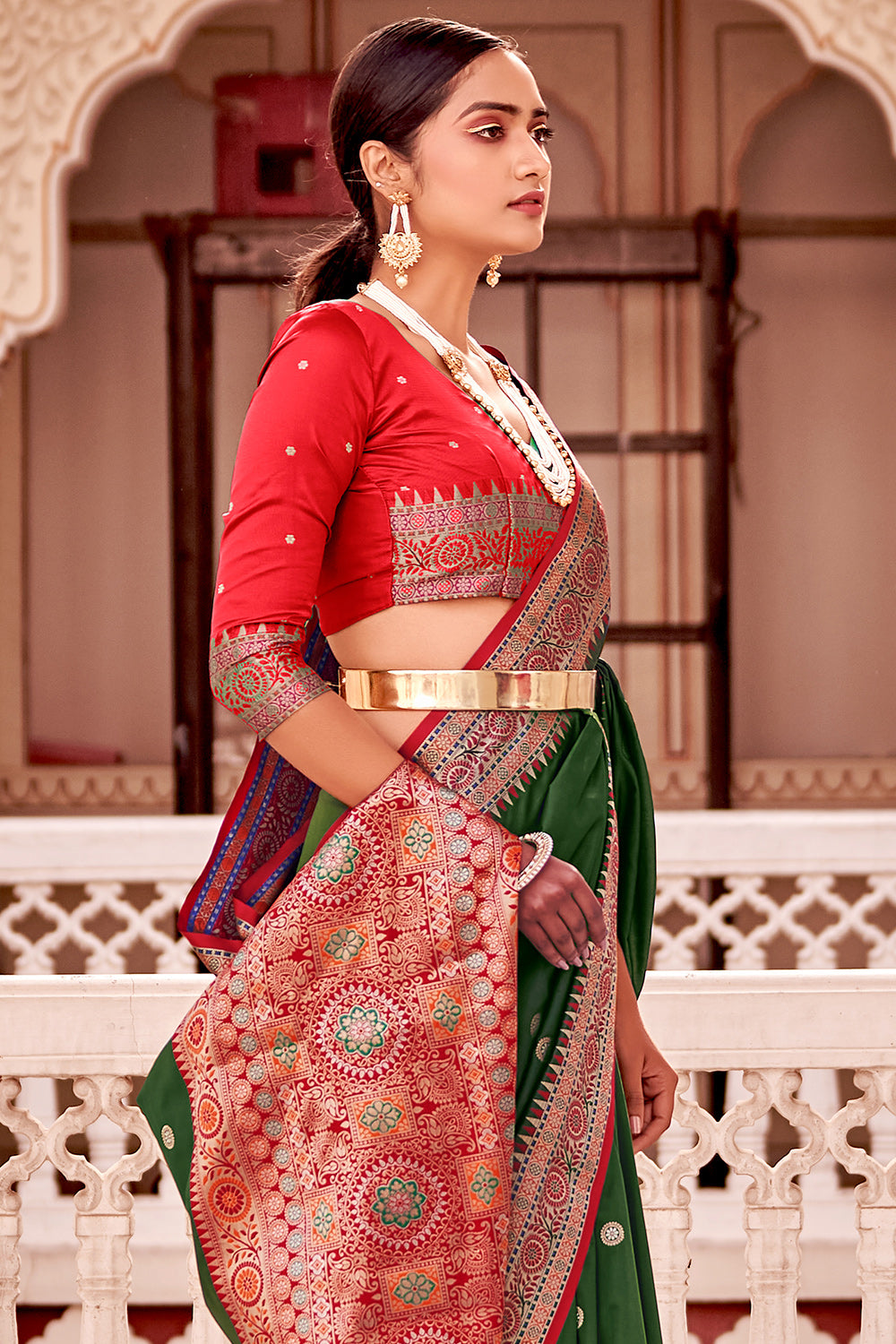 Buy Kalapushpi Embroidered Banarasi Satin Green Sarees Online @ Best Price  In India | Flipkart.com