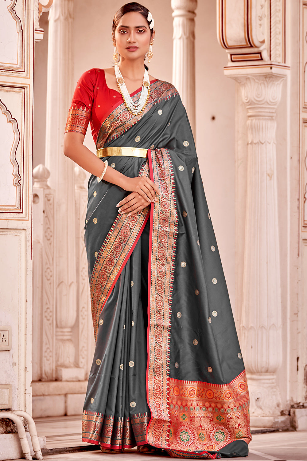 Exclusive Black & Red Designer Pure cotton Saree for Women – www.soosi.co.in