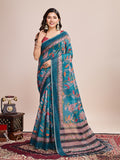 Light Blue Linen Blend Saree With Blouse Piece