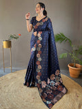 Navy Blue Kanjivaram Silk Saree With Blouse Piece