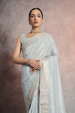 Teal Tissue Saree With Blouse Piece