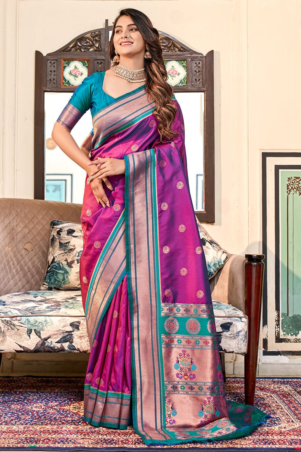 Cream Purple Pure Gadwal Silk Saree | Sakhi Fashions – sakhifashions