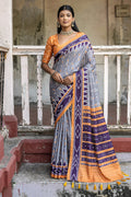 Grey Silk Cotton Saree With Blouse Piece