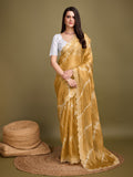 Yellow Organza Party Wear Saree With Blouse Piece