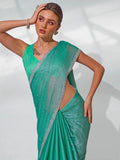 Sea Green Organza Party Wear Saree With Blouse Piece