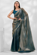 Teal Organza Saree With Blouse Piece