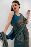 Teal Organza Saree With Blouse Piece