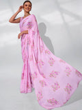 Pink Satin Party Wear Saree With Blouse Piece