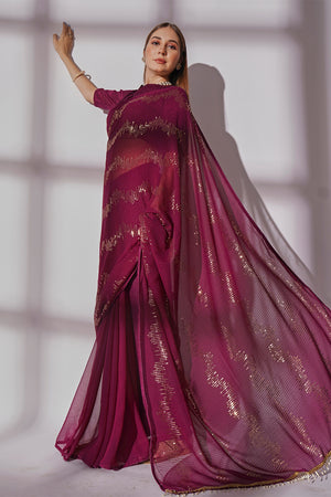 Purple Georgette Saree With Blouse Piece