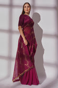 Purple Georgette Saree With Blouse Piece