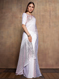 White Georgette Party Wear Saree With Blouse Piece