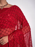 Red Georgette Party Wear Saree With Blouse Piece