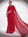 Red Georgette Party Wear Saree With Blouse Piece