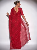 Red Georgette Party Wear Saree With Blouse Piece