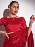 Red Georgette Party Wear Saree With Blouse Piece