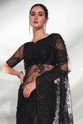 Black Floral Net Saree With Blouse Piece