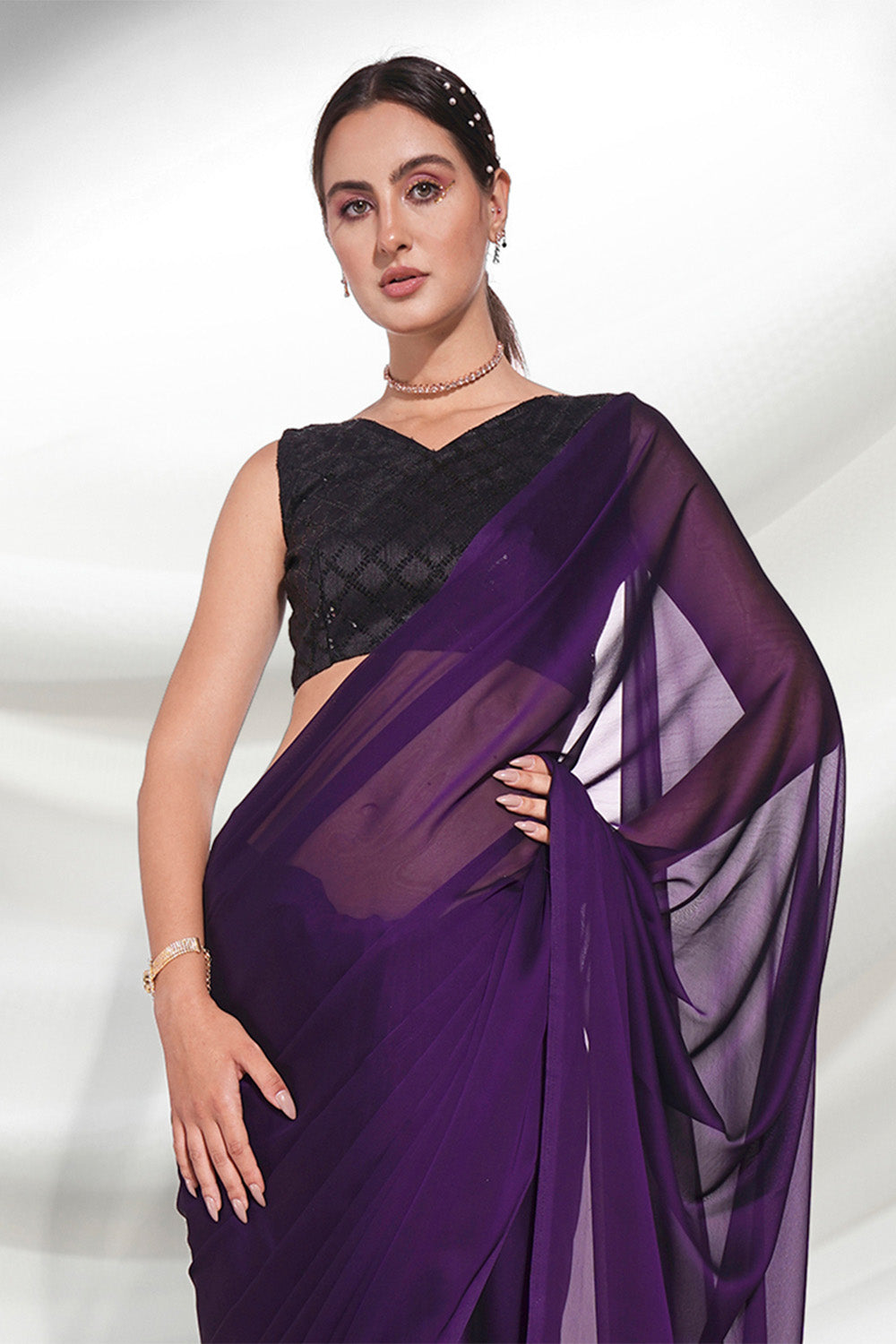 Buy online Women's Solid Purple Colored Saree With Blouse from ethnic wear  for Women by Charukriti for ₹1820 at 30% off | 2024 Limeroad.com