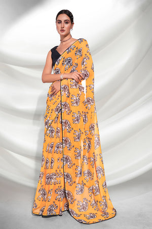 Yellow Georgette Saree With Blouse Piece