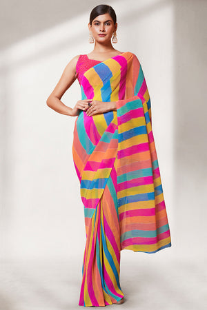 Multicolor Georgette Saree With Blouse Piece